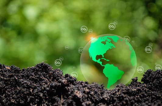 CO2 emission reduction concept, clean and friendly environment without carbon dioxide emissions. Planting trees to reduce CO2 emissions, environmental protection concept.