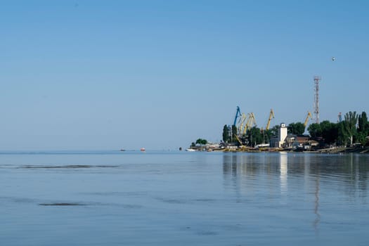 cargo seaport with boats on the background of the sea in the city of Taganrog. photo