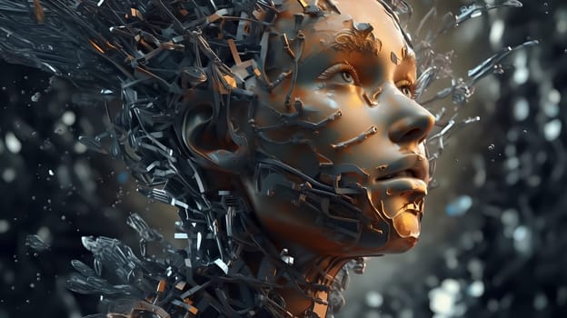A woman inside a neural network. Abstraction. The concept of neural networks