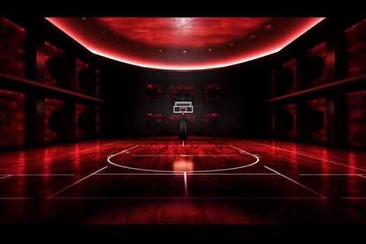 tunnel hall color space floor arena futuristic virtual empty neon indoor game interior net professional modern background basketball three-dimensional sport corridor score. Generative AI.