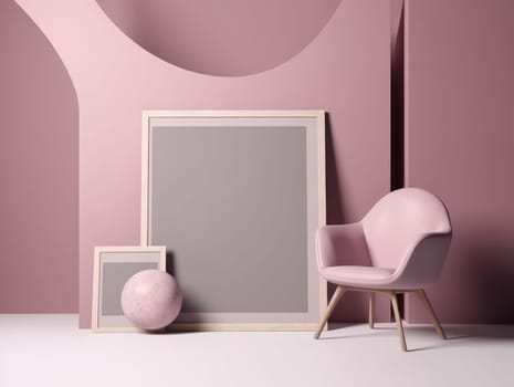 Pink modern stylish room with frame and sofa. Generative AI.