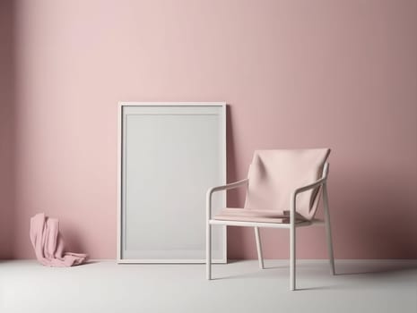 Pink modern stylish room with frame and sofa. Generative AI.