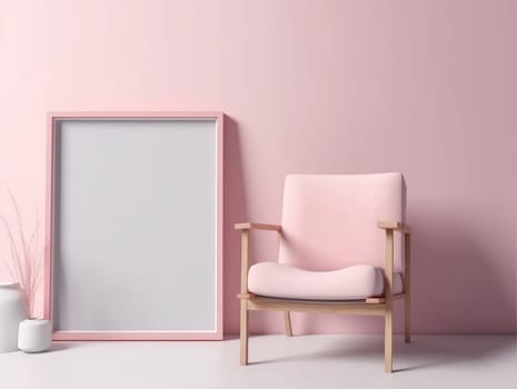 Pink modern stylish room with frame and sofa. Generative AI.