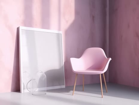 Pink modern stylish room with frame and sofa. Generative AI.