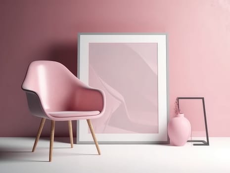 Pink modern stylish room with frame and sofa. Generative AI.