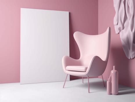 Pink modern stylish room with frame and sofa. Generative AI.