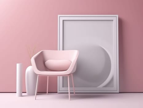 Pink modern stylish room with frame and sofa. Generative AI.