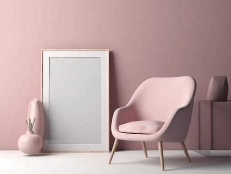 Pink modern stylish room with frame and sofa. Generative AI.