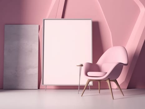 Pink modern stylish room with frame and sofa. Generative AI.