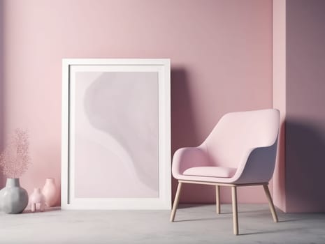 Pink modern stylish room with frame and sofa. Generative AI.