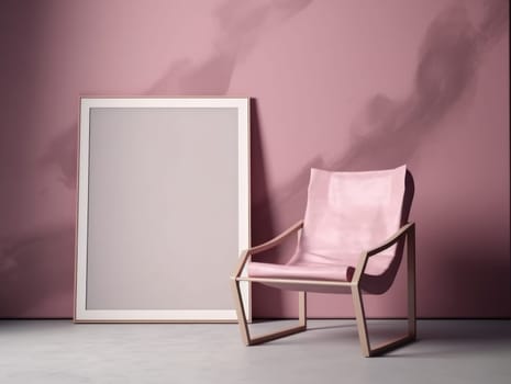 Pink modern stylish room with frame and sofa. Generative AI.