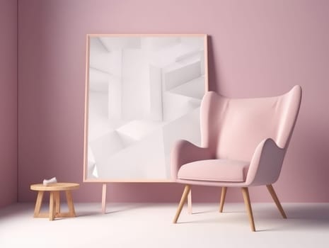 Pink modern stylish room with frame and sofa. Generative AI.