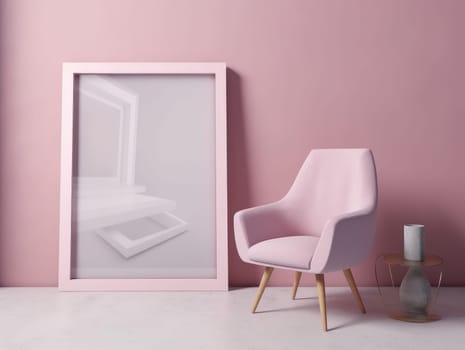 Pink modern stylish room with frame and sofa. Generative AI.