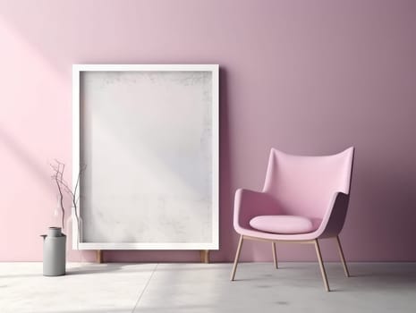 Pink modern stylish room with frame and sofa. Generative AI.