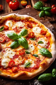 crust meal traditional dinner sauce mediterranean dough homemade meat restaurant space food table cheese italian background fast black copy tomato food pizza margarita. Generative AI.