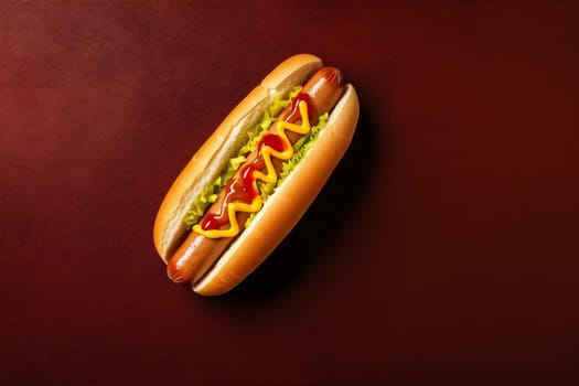 hot dog tasty copy sauce delicious bread sausage meat onion snack food dinner grilled space background frankfurter lunch burrito american fast mustard. Generative AI.