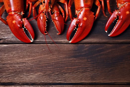 black seafood beer background claw boiled food cooked text grill crayfish plate crawfish meal pub animal nutrition lobster fish dark red. Generative AI.
