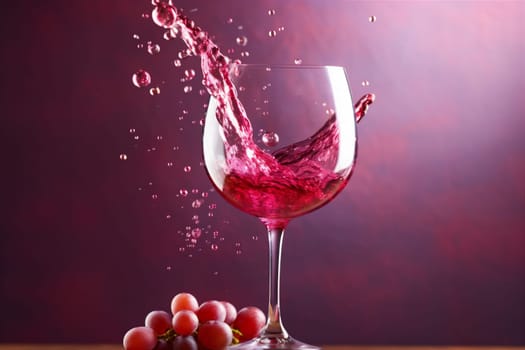 luxury wine party wineglass liquid drink transparent epicure background crystal gradient celebrate taste alcohol glass sauvignon concept red splash wine glass closeup. Generative AI.