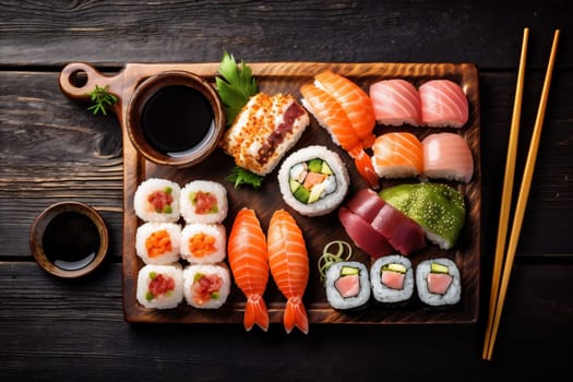 ginger japan raw japanese red rice mock-up maki fish food sushi seafood asian oriental fresh food health roll japanese healthy plate. Generative AI.