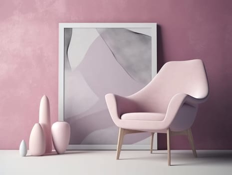 Pink modern stylish room with frame and sofa. Generative AI.