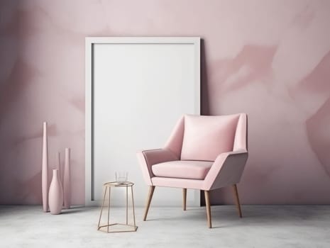 Pink modern stylish room with frame and sofa. Generative AI.