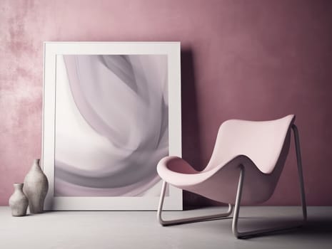 Pink modern stylish room with frame and sofa. Generative AI.