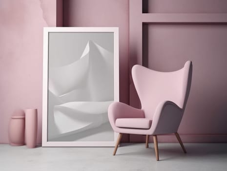 Pink modern stylish room with frame and sofa. Generative AI.