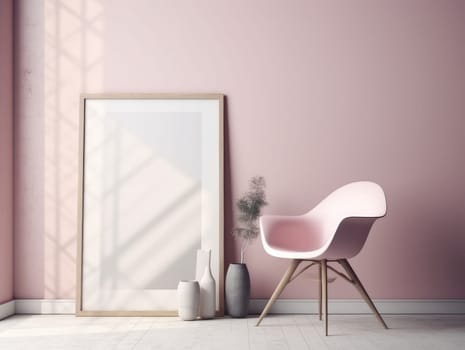 Pink modern stylish room with frame and sofa. Generative AI.