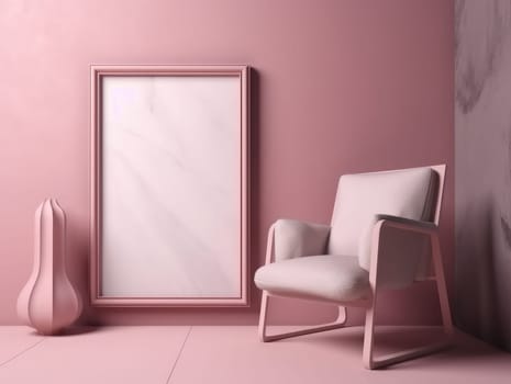 Pink modern stylish room with frame and sofa. Generative AI.