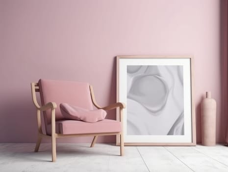 Pink modern stylish room with frame and sofa. Generative AI.