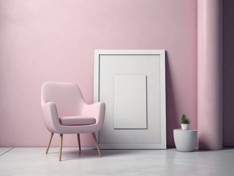 Pink modern stylish room with frame and sofa. Generative AI.