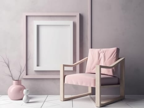 Pink modern stylish room with frame and sofa. Generative AI.