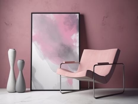 Pink modern stylish room with frame and sofa. Generative AI.