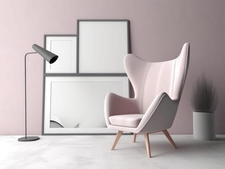 Pink modern stylish room with frame and sofa. Generative AI.