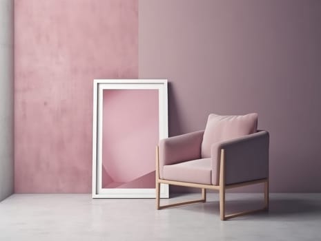 Pink modern stylish room with frame and sofa. Generative AI.