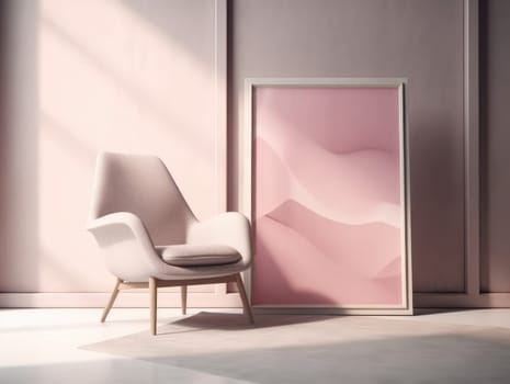 Pink modern stylish room with frame and sofa. Generative AI.