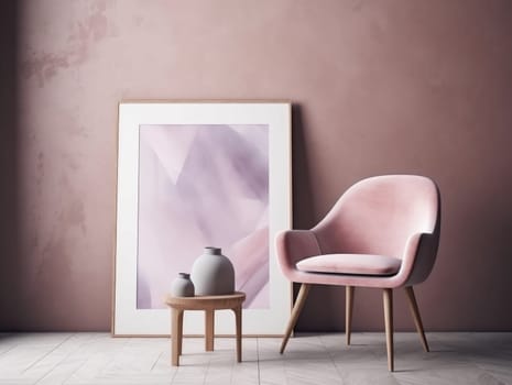 Pink modern stylish room with frame and sofa. Generative AI.