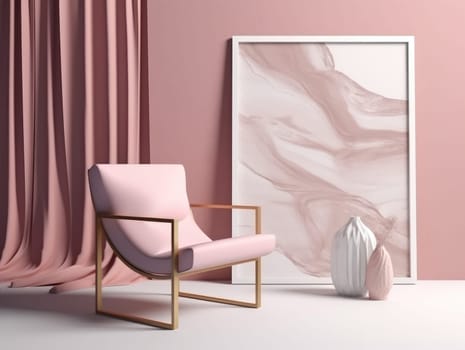 Pink modern stylish room with frame and sofa. Generative AI.
