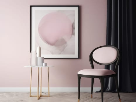 Pink modern stylish room with frame and sofa. Generative AI.