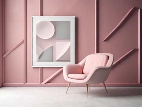 Pink modern stylish room with frame and sofa. Generative AI.