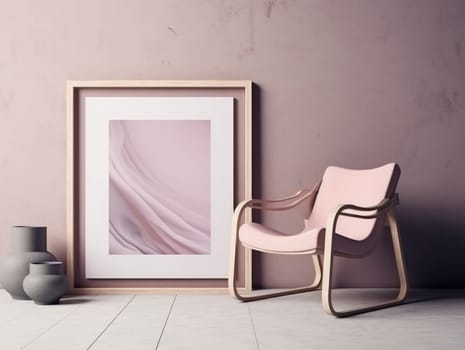 Pink modern stylish room with frame and sofa. Generative AI.