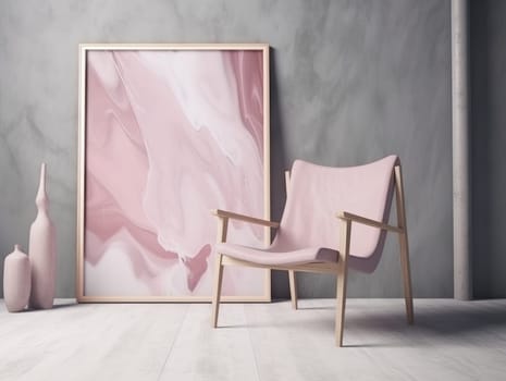 Pink modern stylish room with frame and sofa. Generative AI.