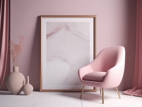 Pink modern stylish room with frame and sofa. Generative AI.