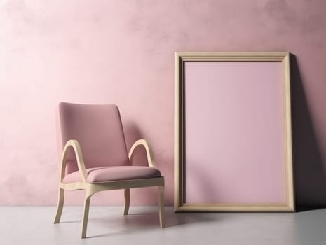 Pink modern stylish room with frame and sofa. Generative AI.