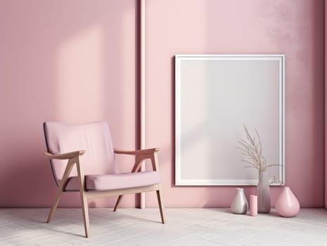 Pink modern stylish room with frame and sofa. Generative AI.