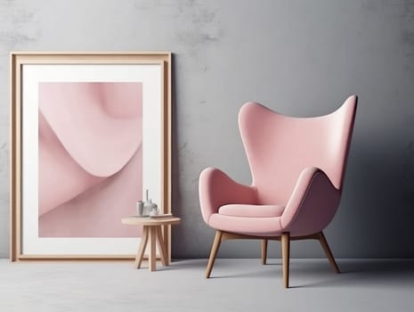 Pink modern stylish room with frame and sofa. Generative AI.