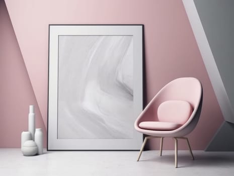 Pink modern stylish room with frame and sofa. Generative AI.