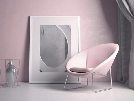 Pink modern stylish room with frame and sofa. Generative AI.