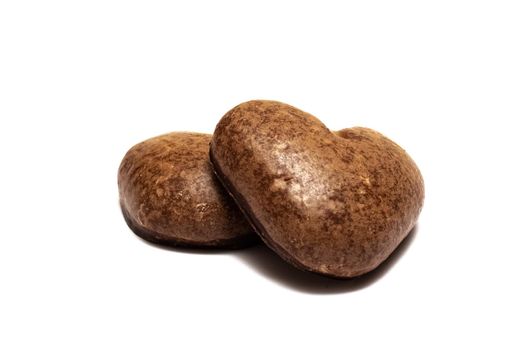 Heart shaped gingerbread cookies isolated on a white background