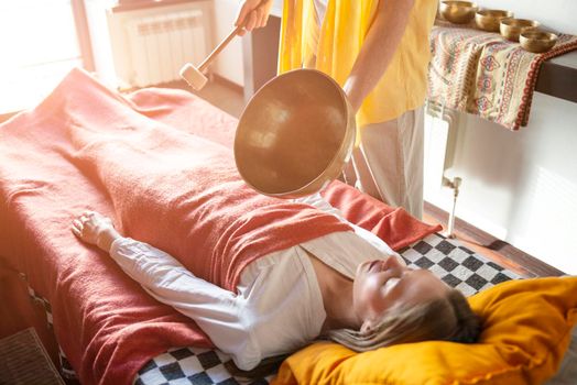 Tibetan singing bowl in sound therapy